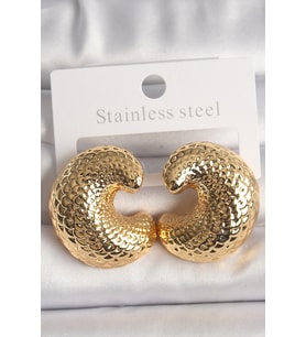 Pirinç Gold Renk Yılan Sırtı İşlemeli Yarım Halka Model Kadın Küpe 5886 - SSSSSS5361-7156