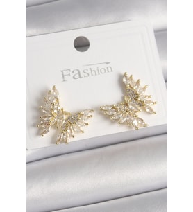 Pirinç Gold Renk Zirkon Taşlı Model Kadın Küpe TJ-BKP9907