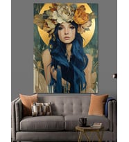Çiçekli Kadın Art Nouveau Dekoratif Kanvas - Mdf Ahşap Tablo