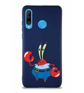 Huawei P30 Lite Soft Premier Kapak Bay Yengeç Tasarımlı Silikon Kılıf - Lacivert (Şeffaf)