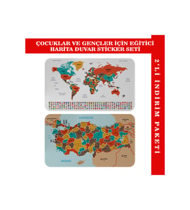 Eğitici Öğretici Dünya Ve Türkiye Haritası Çocuk Odası Duvar Sticker-3886-60x105