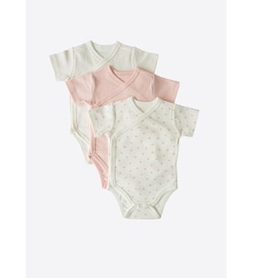 Organik New Dreams 3'lü Kısa Kol Kruvaze Body Pembe
