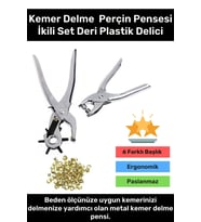 Premium 6 Farklı Başlık Uçlu Pratik Delgeç Kemer Delme Perçin Pensesi İkili Set Deri Plastik Delici