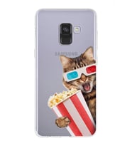 PrintiFy Samsung Galaxy A8 2018 ile Uyumlu 1mm Slim Fit Kedi 1 050b Baskılı Şeffaf  Kılıf
