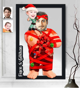 Kişiye Özel 3D  Ahşap Tablo Yılbaşı Baba Çocuk 30x40 -2