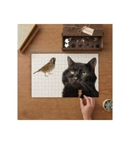 Serçe ve Siyah Kedi - Sevimli Hayvanlar Tasarımı 240 parça Ahşap Puzzle Ahşap Kutuda MP02518