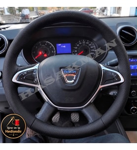 Dacia Logan MCV Mk2 Dikme Direksiyon Kılıfı Premium Komple Delikli Deri Siyah Dikiş 2017-2021