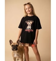 Kız Çocuk Frenchie Baskılı Oversize T-shirt (Siyah)