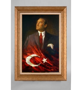 Altın Varaklı Çerçeveli Paspartulu Atatürk Tablo a787 (Gold)