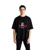 Erkek Oversize Tişört %100 Pamuk Retro Grafik Baskılı Ayı Desenli Rahat Kesim Günlük Giyim Modern