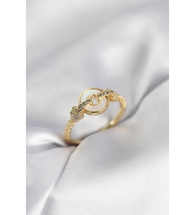 Gold Renk Daire Form Sedef ve Zirkon Taşlı Kadın Yüzük TJ-BYK4003