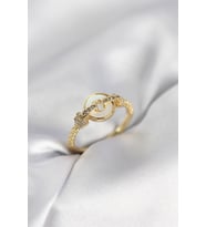 Gold Renk Daire Form Sedef ve Zirkon Taşlı Kadın Yüzük TJ-BYK4003
