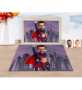 BK Gift Kişiye Özel Süper Baba ve Çocuk Karikatürlü 1000 Parça Profesyonel Puzzle