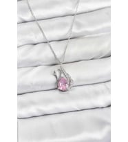 Gümüş Renk Pembe Kuğu Taşlı Kadın Kolye 45 cm Çelik Zincir