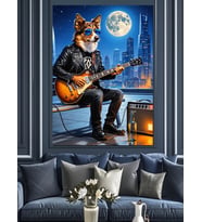 Gitar Çalan Köpek Rockçı Dekoratif Kanvas - Mdf Ahşap Tablo