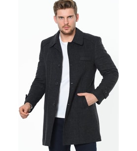 PLT7226 DEWBERRY BATTAL PALTO-DESENLİ ANTRASİT