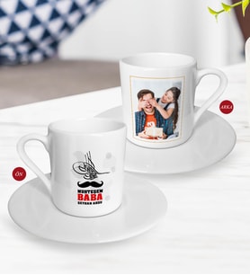 BK Gift Kişiye Özel Babalar Günü Hediyesi Fotoğraflı Türk Kahvesi Fincanı-75 (Beyaz)