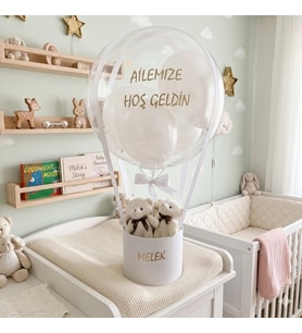 Bebek Hediyesi, Kişiye Özel Beyaz Yenidoğan Balon Kutusu