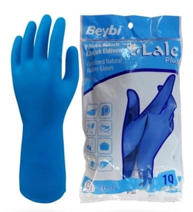 BEYBİ Lale Plus Mavi Gıdaya Uygun Pamuk Astarlı Kauçuk Eldiven No: 10 beden : XL ( 10 çift - 1 paket