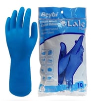 BEYBİ Lale Plus Mavi Gıdaya Uygun Pamuk Astarlı Kauçuk Eldiven No: 10 beden : XL ( 10 çift - 1 paket
