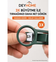 Lexroo 3X Büyüteçli Paslanmaz Çelik Tırnak Makası, Törpülü ve Sıçrama Önleyici, Rahat Tutuşlu Yeşil