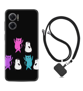 Xiaomi Redmi Note 11E Kılıf Resimli Boyun Askılı İpli Desenli Silikon Series Cat Dance 1824