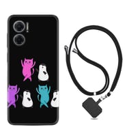 Xiaomi Redmi Note 11E Kılıf Resimli Boyun Askılı İpli Desenli Silikon Series Cat Dance 1824
