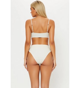 Kadın Bikini Takımı Yüksek Bel Bandeau Askılı Kapsız Fitilli Örme Kumaş Yazlık Plaj Giyim Şık