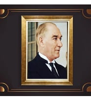Altın Varaklı Çerçeveli Paspartulu Atatürk Tablo TR0833 (Gold)