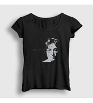 Presmono Kadın Siyah Self Portrait Beatles John Lennon T-Shirt 35155tt