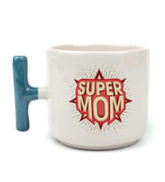 Süper Mom Kırmızı Baskılı Mavi Kulplu T Kupa