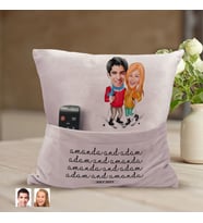 BK Gift Kişiye Özel Sevgililer Karikatür Tasarımlı Organizer Kumanda ve Atıştırmalık Cepli Pembe Kırlent Yastık-107 Arkadaşa Hediye, Cepli Yastık