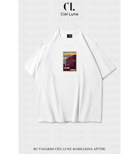 Unisex Kadın Erkek Rome İtaly  Baskılı Özel Tasarım Oversize T-shirt (Beyaz)