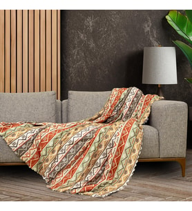 CONCEPT SoftMicro Boho Etnik Desenli Mikrofiber Koltuk Örtüsü ve TV Battaniyesi, Koltuk Şalı, Kaymaz 130x180 cm
