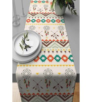 Krem Etnik Desenli Premium Masa Örtüsü Runner RNR086