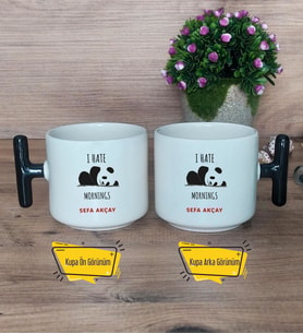 Sevimli Panda Kupa Bardak T Siyah Kulplu Arkadaşa Hediye