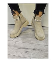 Taşlı Günlük Trend  Fermuarlı Rahat Kadın Bot (Bej)