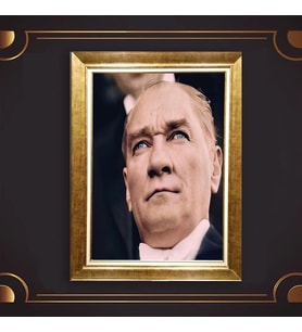Altın Varaklı Çerçeveli Paspartulu Atatürk Tablo nl02A523 (Gold)