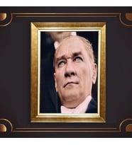 Altın Varaklı Çerçeveli Paspartulu Atatürk Tablo nl02A523 (Gold)