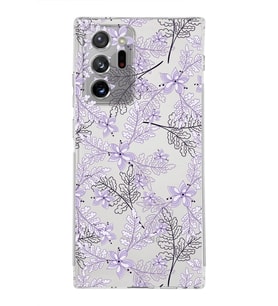 Samsung Galaxy Note 20 Ultra Kamera Korumalı Kapak Floral Lila Tasarımlı  Şeffaf Kılıf