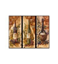 Ahşap Tablo Üç Çeşit Şarap Şişesi Üzüm Görseli 35x50 cm Boyut