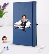 BK Gift Kişiye Özel Plakalı Erkek Volkswagen Golf Karikatürlü Lacivert Termo Deri Defter 16x24cm Model 1