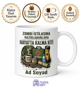Zombi İstilasına Hazırlananlara Hayatta Kalma Kiti Esprili Kupa Bardak Hediye