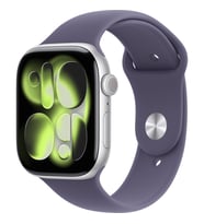 Apple Watch Series 11 Gps, 46 mm Gümüş rengi Alüminyum kasa ve Sis moru Spor kordon - S/m