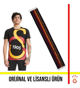 Galatasaray Lisanslı Siyah Büyük Logolu T-Shirt ve Çizgili Siyah Şal Atkı