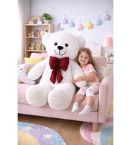 100 cm Papyonlu Büyük Peluş Ayıcık - Yumuşak Dokulu Oyuncak Hediyesi (Beyaz)