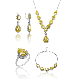 Şeffaf Sitrin Taşlı Damla Model 925 Ayar Gümüş Dörtlü Set 201024159