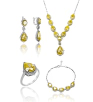 Şeffaf Sitrin Taşlı Damla Model 925 Ayar Gümüş Dörtlü Set 201024159