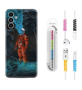 Samsung A23 A31 A32 A50 A51 A52 A53 A70 Kılıf Kablo Koruma Spiral Silikon Astronot Smoke 1769