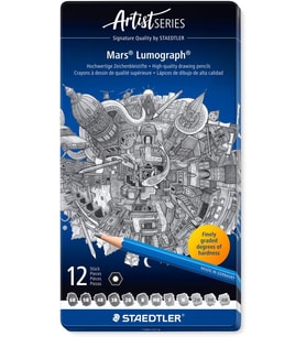Staedtler 100 G12 Mars Lumograph Kurşun Kalem 12'Li Metal Kutuda 8B, 7B, 6B, 5B, 4B, 3B, 2B, B, Hb,